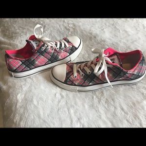 Converse pink plaid all star sneakers